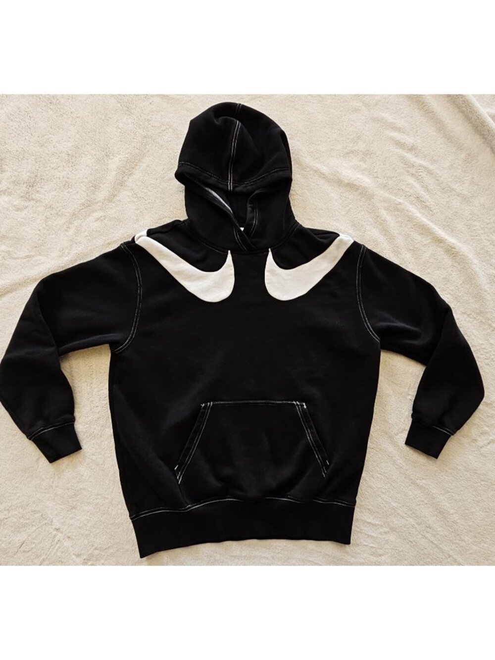 Women XS Nike Double Swoosh Medium Oversize Hoodie Streetwear Black Stitched